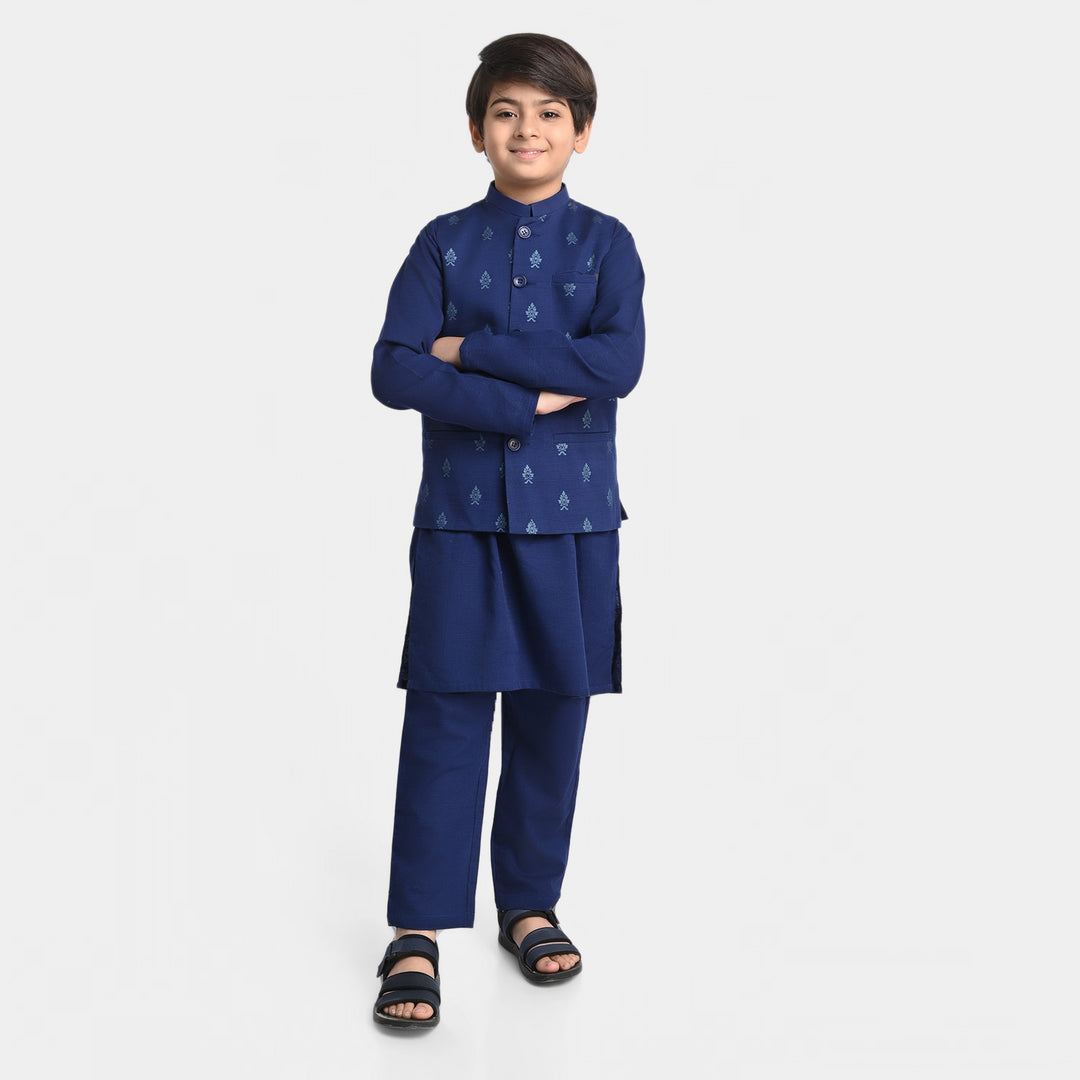 Boys khaddar 3 piece - Navy Blue