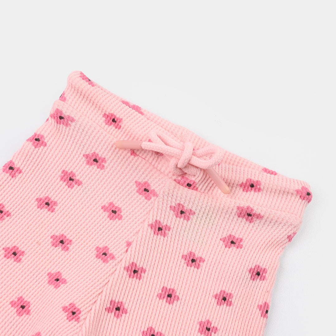 Infant Girls Thermal Knitted Short Pink Flowers-Crystal.Rose