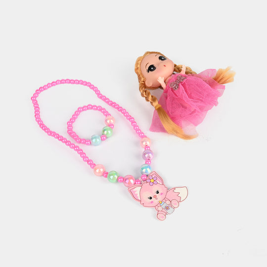 Girls Beads Necklace & Bracelet Set with Doll