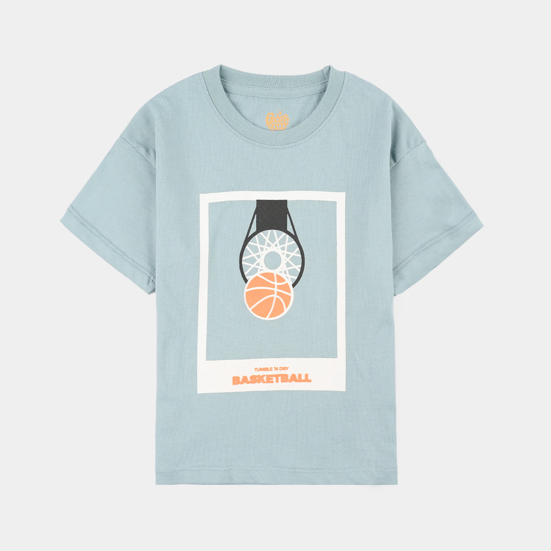 Boys Cotton Jersey T-Shirt Basketball - Blue