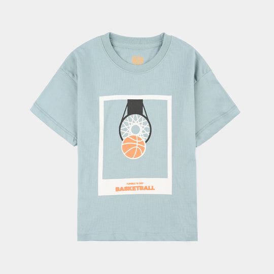 Boys Cotton Jersey T-Shirt Basketball - Blue