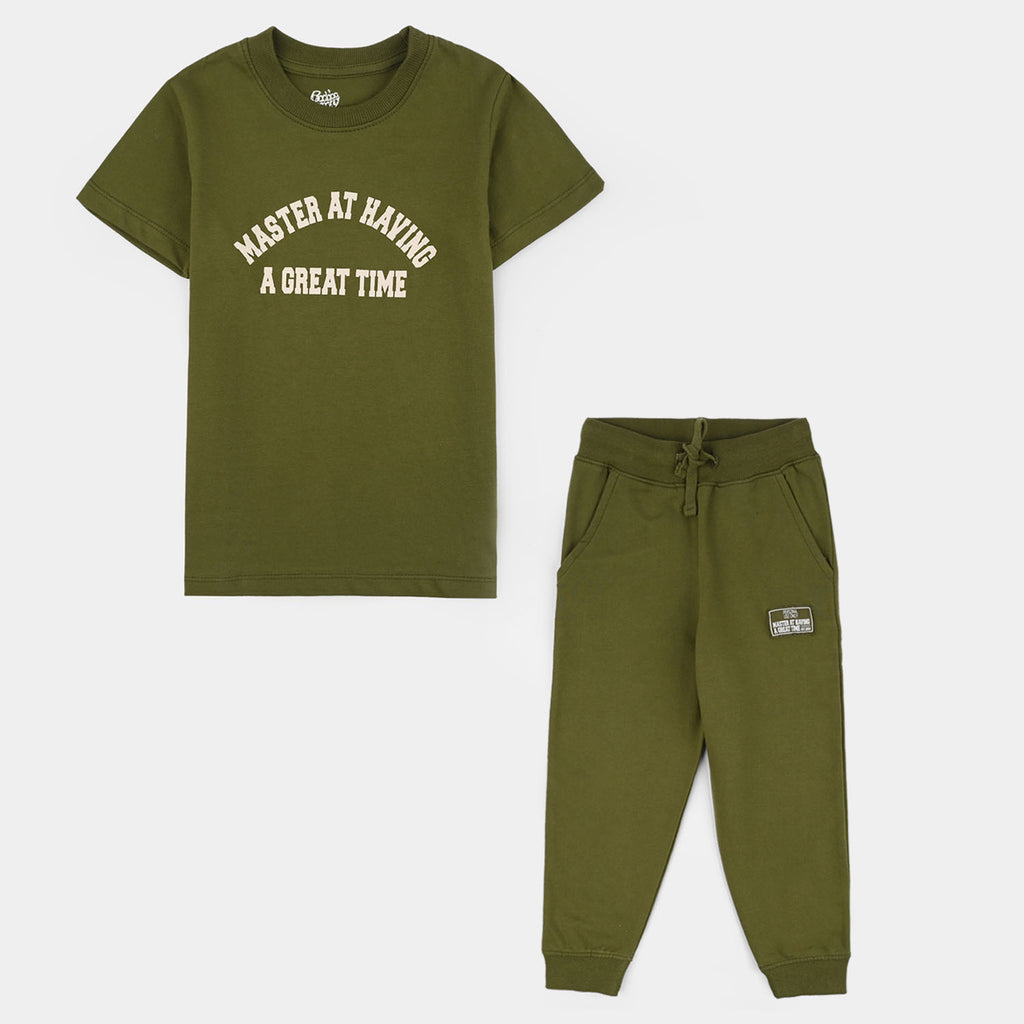 Teens Boys Jersey/Terry 2 Piece Suit (A Great Time) - Olive Green