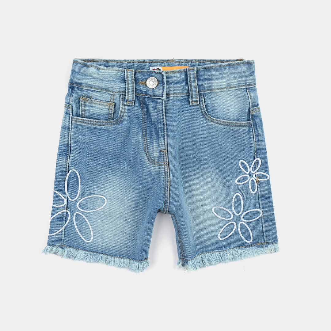 Girls Denim rigid Short Flowers-Mid Blue