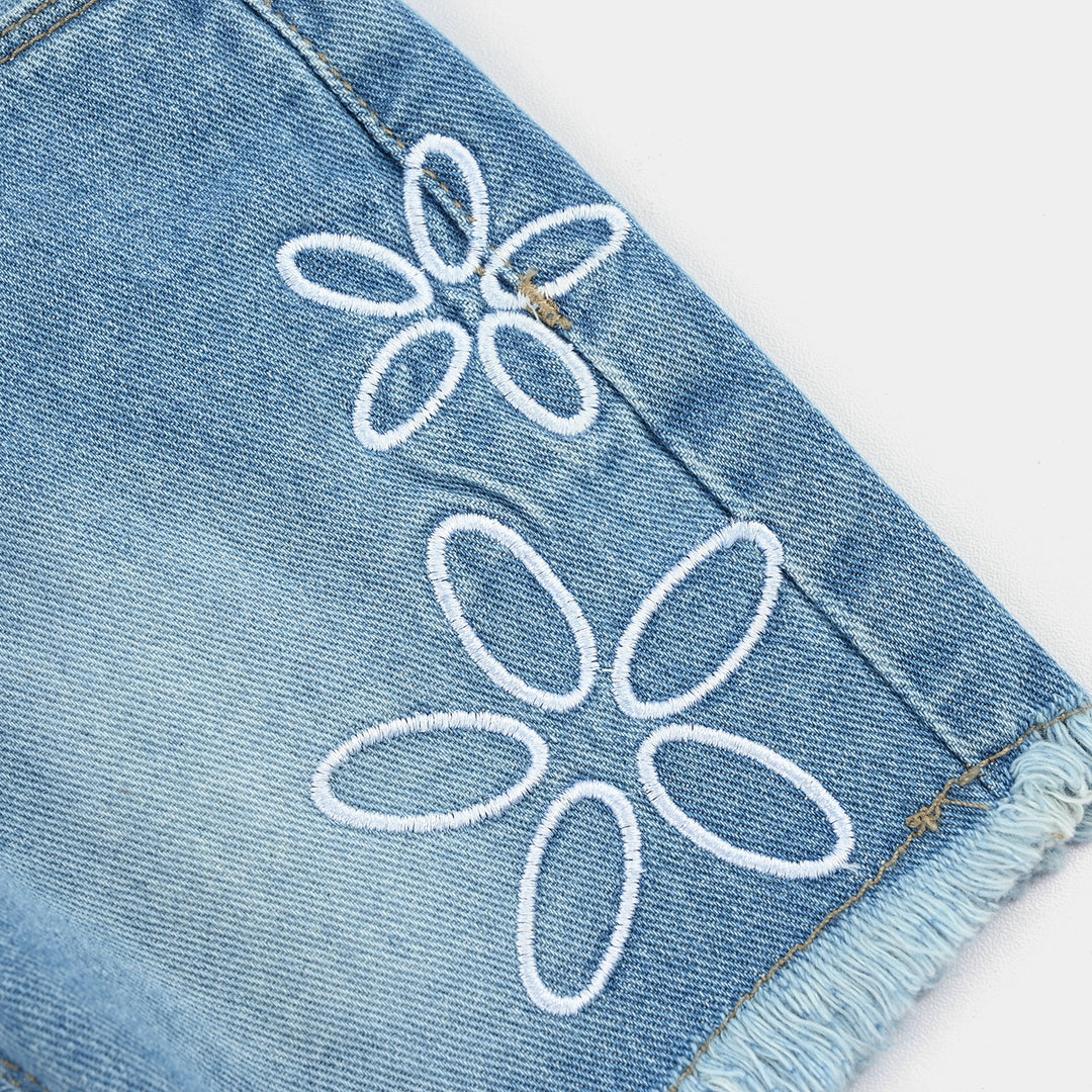Girls Denim rigid Short Flowers-Mid Blue