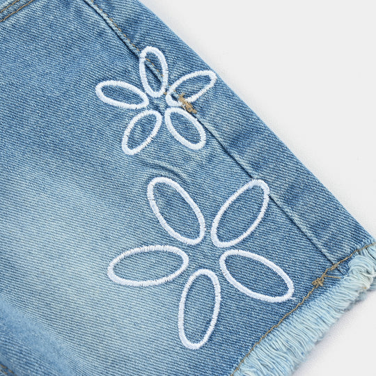 Girls Denim rigid Short Flowers-Mid Blue