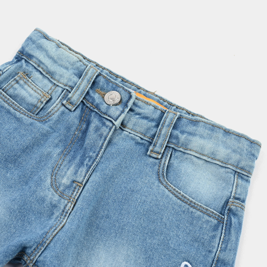 Girls Denim rigid Short Flowers-Mid Blue