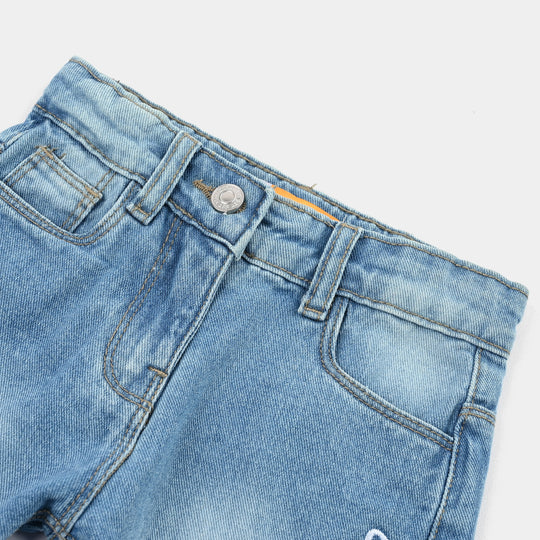 Girls Denim rigid Short Flowers-Mid Blue