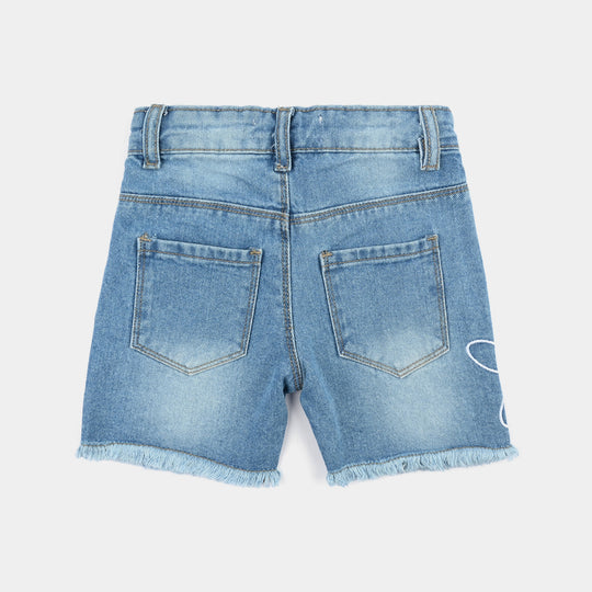 Girls Denim rigid Short Flowers-Mid Blue
