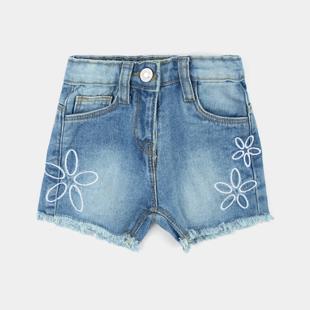 Infant Girls Denim rigid Short Flowers-Mid Blue