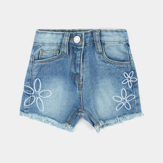 Infant Girls Denim rigid Short Flowers-Mid Blue