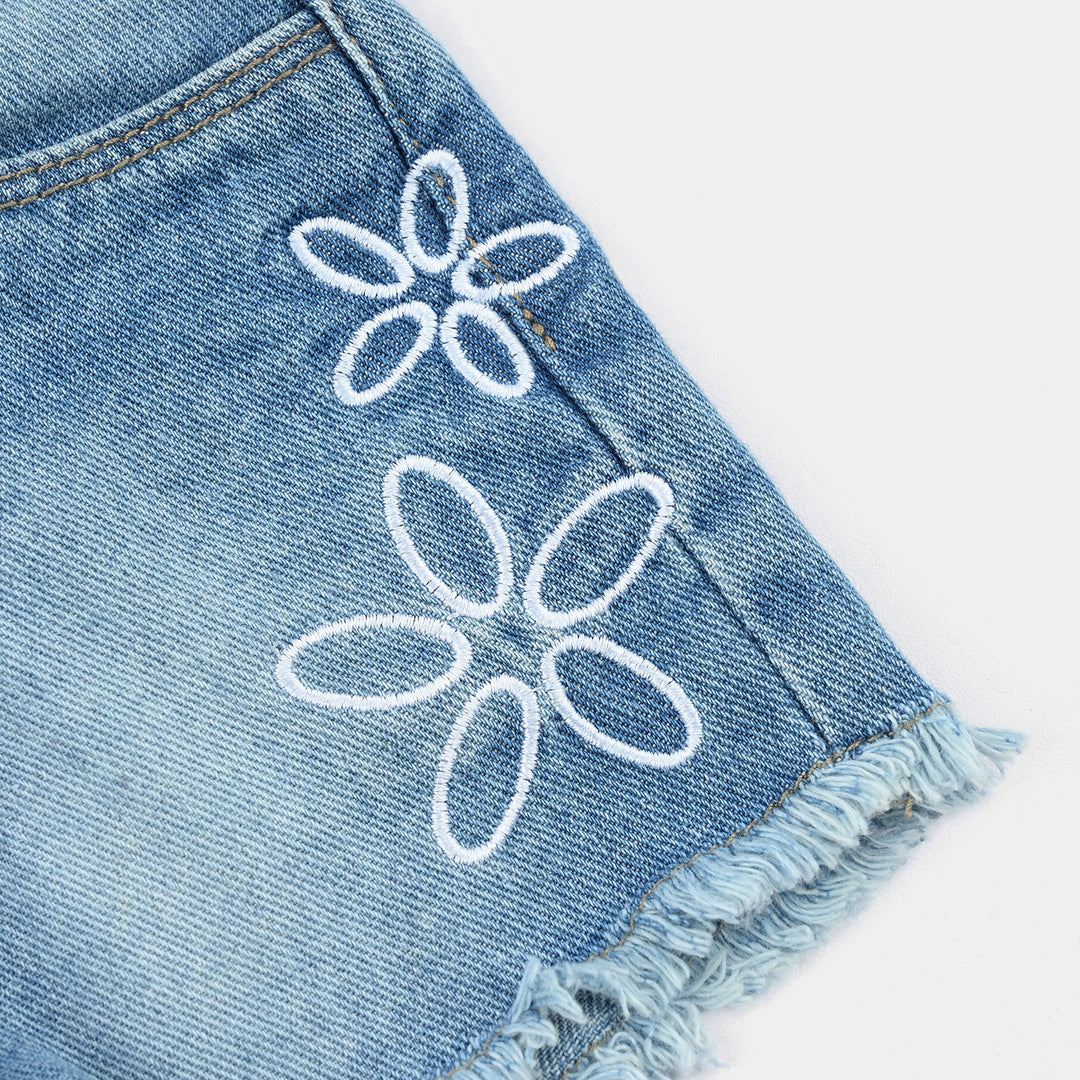 Infant Girls Denim rigid Short Flowers-Mid Blue