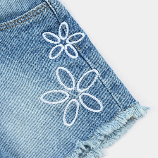 Infant Girls Denim rigid Short Flowers-Mid Blue