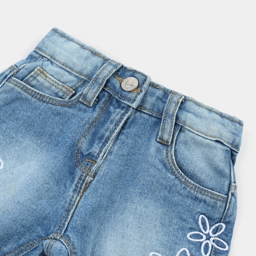 Infant Girls Denim rigid Short Flowers-Mid Blue