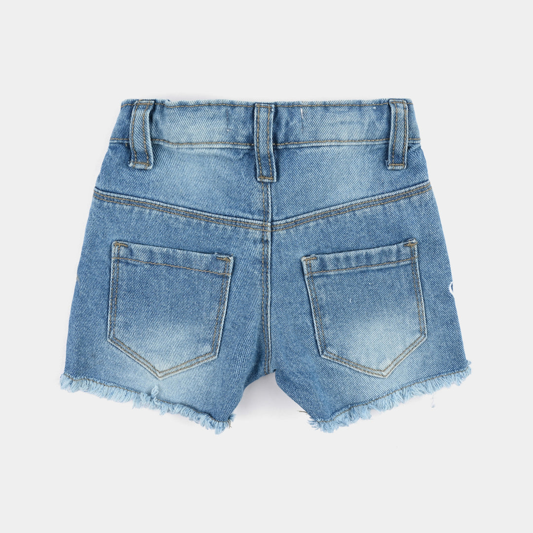 Infant Girls Denim rigid Short Flowers-Mid Blue