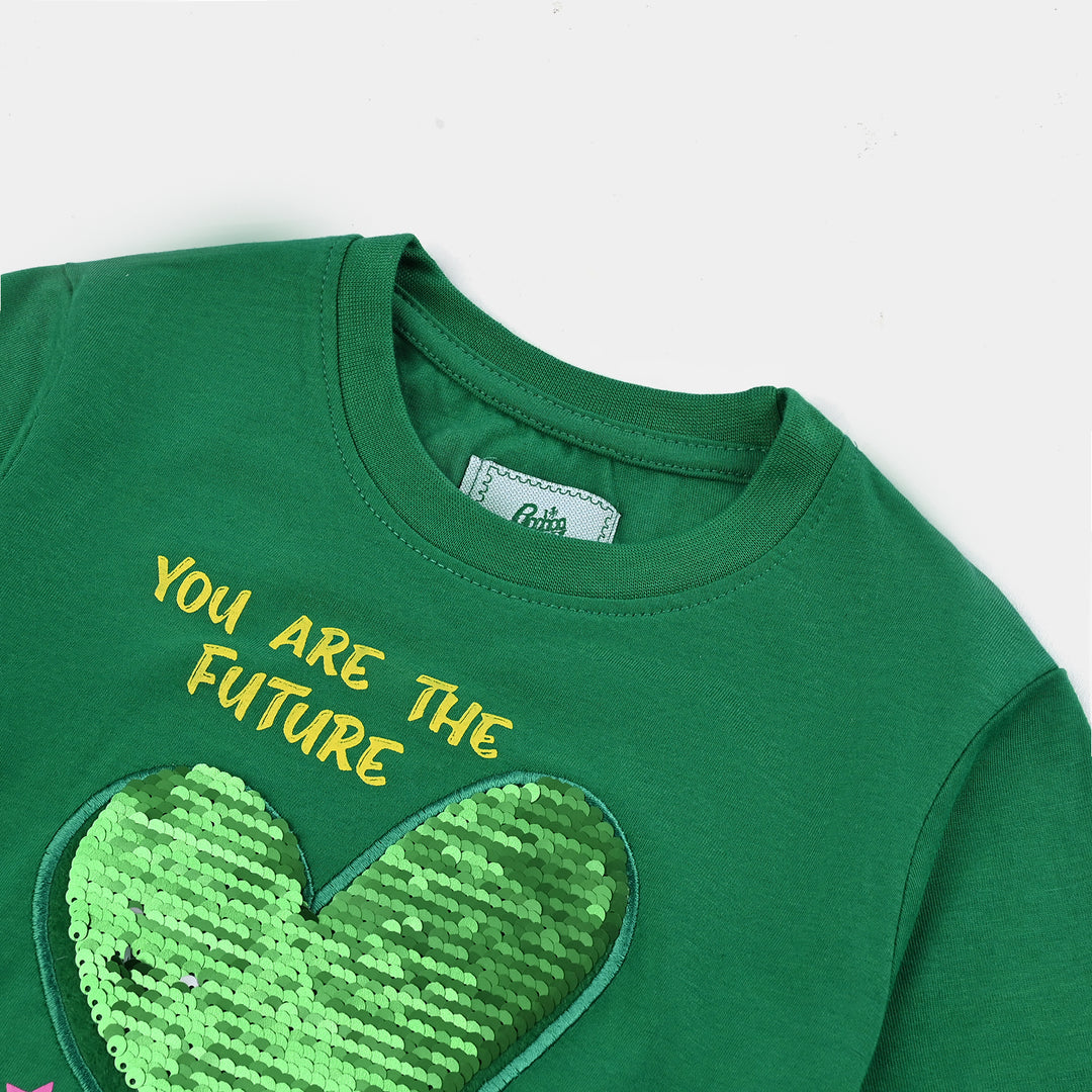 Girls Poly Cotton Jersey T-Shirt H/S SHINING HEART-Joly Green