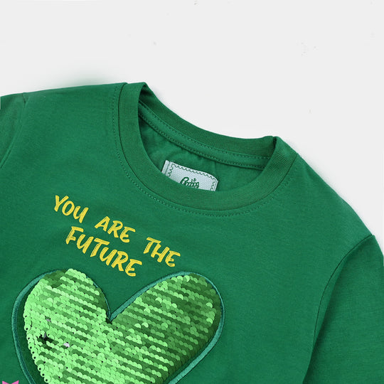 Girls Poly Cotton Jersey T-Shirt H/S SHINING HEART-Joly Green
