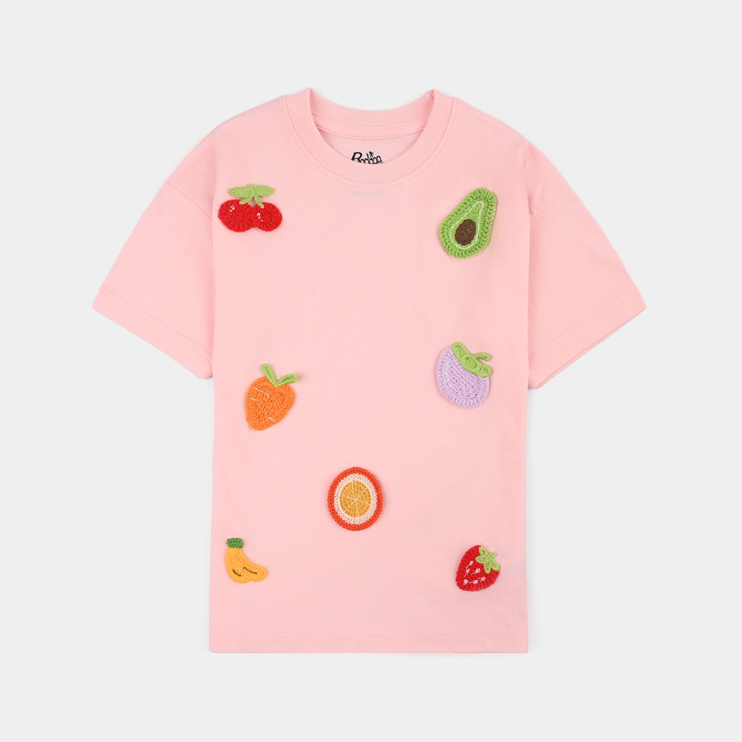 Girls Jersey/Terry T-Shirt Fruits- Pink