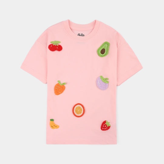 Girls Jersey/Terry T-Shirt Fruits- Pink