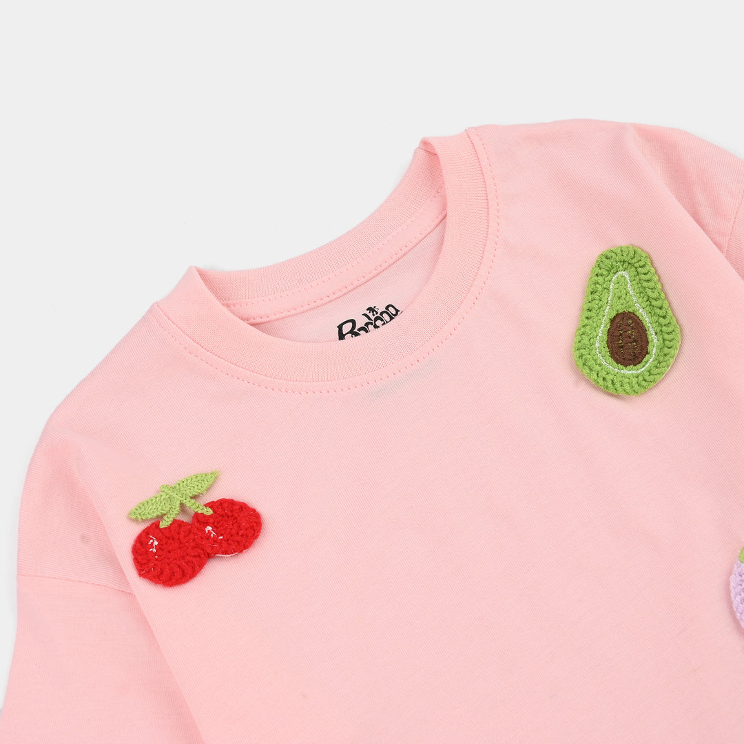 Girls Jersey/Terry T-Shirt Fruits- Pink