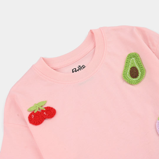 Girls Jersey/Terry T-Shirt Fruits- Pink