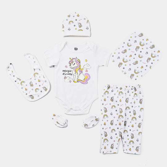 Infant Girls Cotton Interlock 6 Piece Set-(Romper/Cap/Bib/Socks/WashClothe/Pajama)-mIX