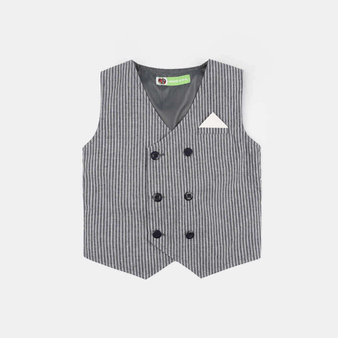 Infant Boys Cotton Woven Suit (Navy Stripe) - Grey