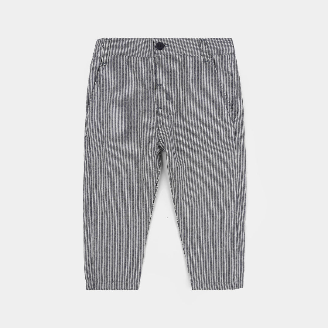 Infant Boys Cotton Woven Suit (Navy Stripe) - Grey