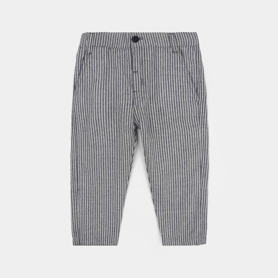 Infant Boys Cotton Woven Suit (Navy Stripe) - Grey