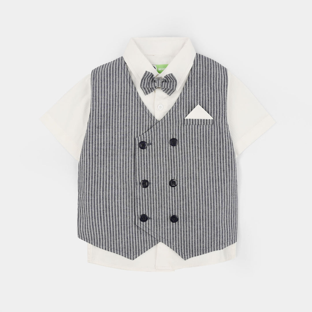 Infant Boys Cotton Woven Suit (Navy Stripe) - Grey