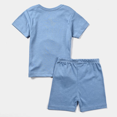 Infant Boys Cotton Interlock 4 Piece Set (T-Shirt/Short/Cap/Bib)-Melange