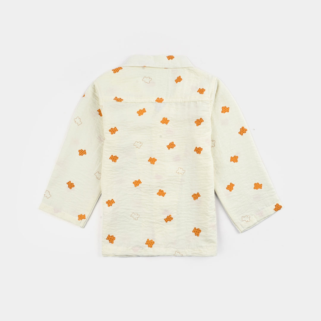 Infant Boys Viscose Night Suit Teddy & Stars - Off.White