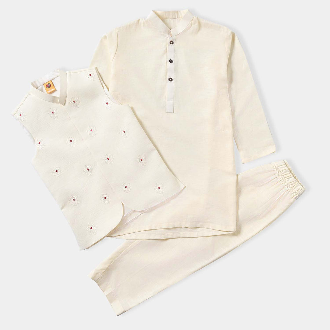 Boys Cotton Slub 3 Piece Suit (Royal)-Off white