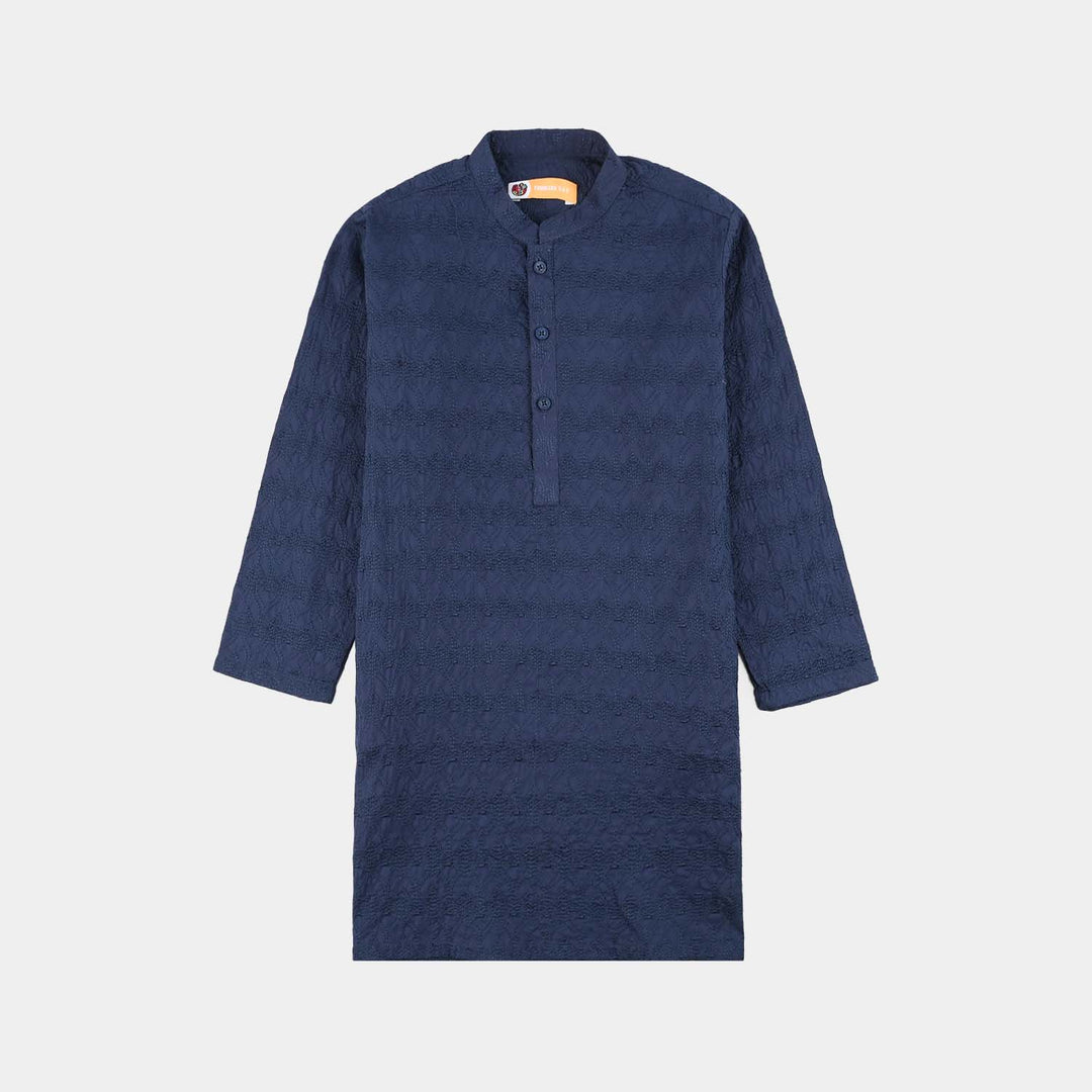 Boys Cotton Poplin Kurta Pajama (Chicken Kari) - Blue