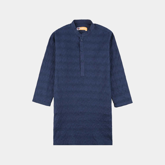 Boys Cotton Poplin Kurta Pajama (Chicken Kari) - Blue