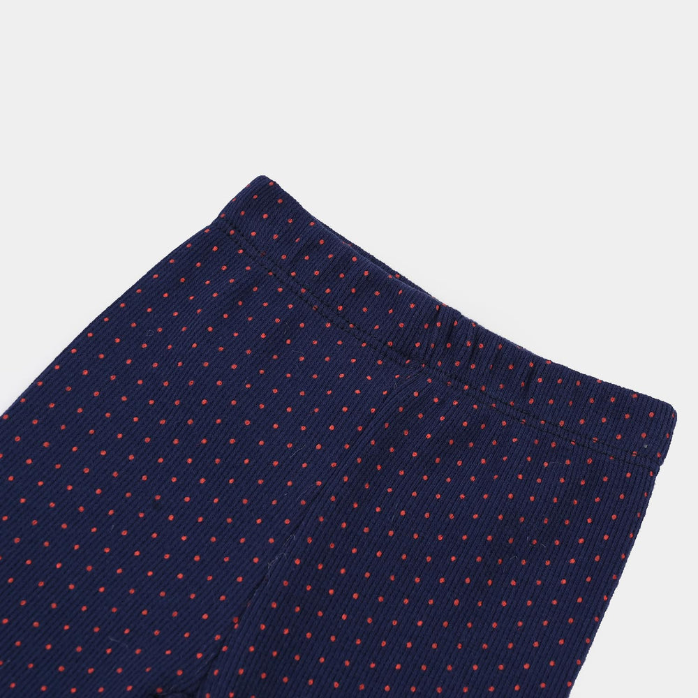 Infant Girls 2x1 Rib Tight Polka-Navy Blue