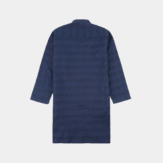 Boys Cotton Poplin Kurta Pajama (Chicken Kari) - Blue