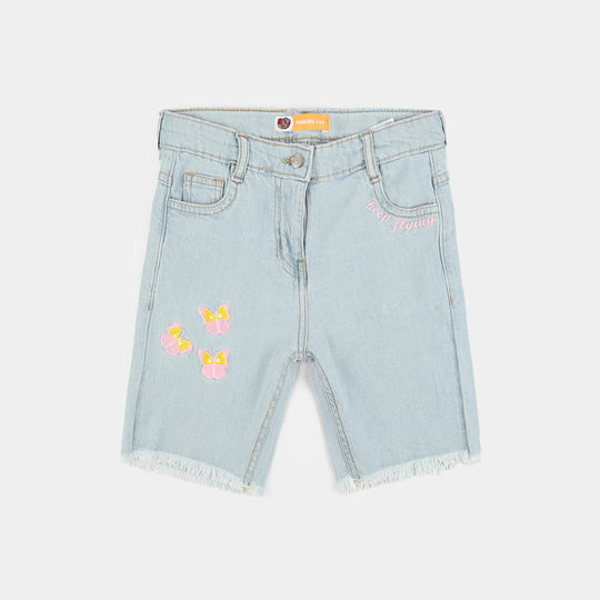 Girls Denim Rigid Shorts (Butterfly) - Ice Blue