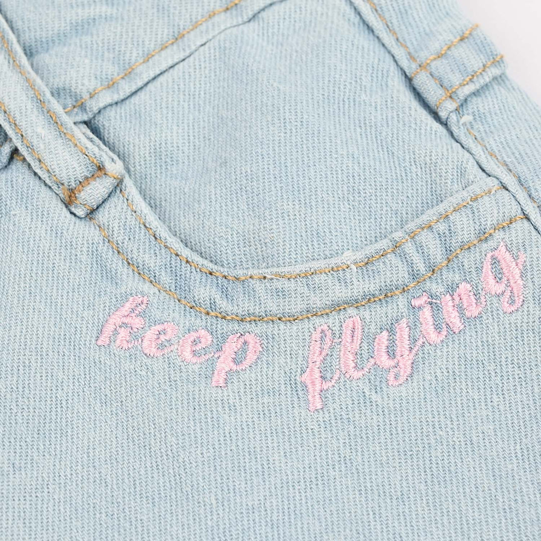 Girls Denim Rigid Shorts (Butterfly) - Ice Blue