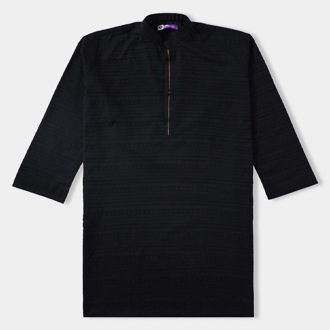 Boys Jacquard Embroidered Kurta-BLACK