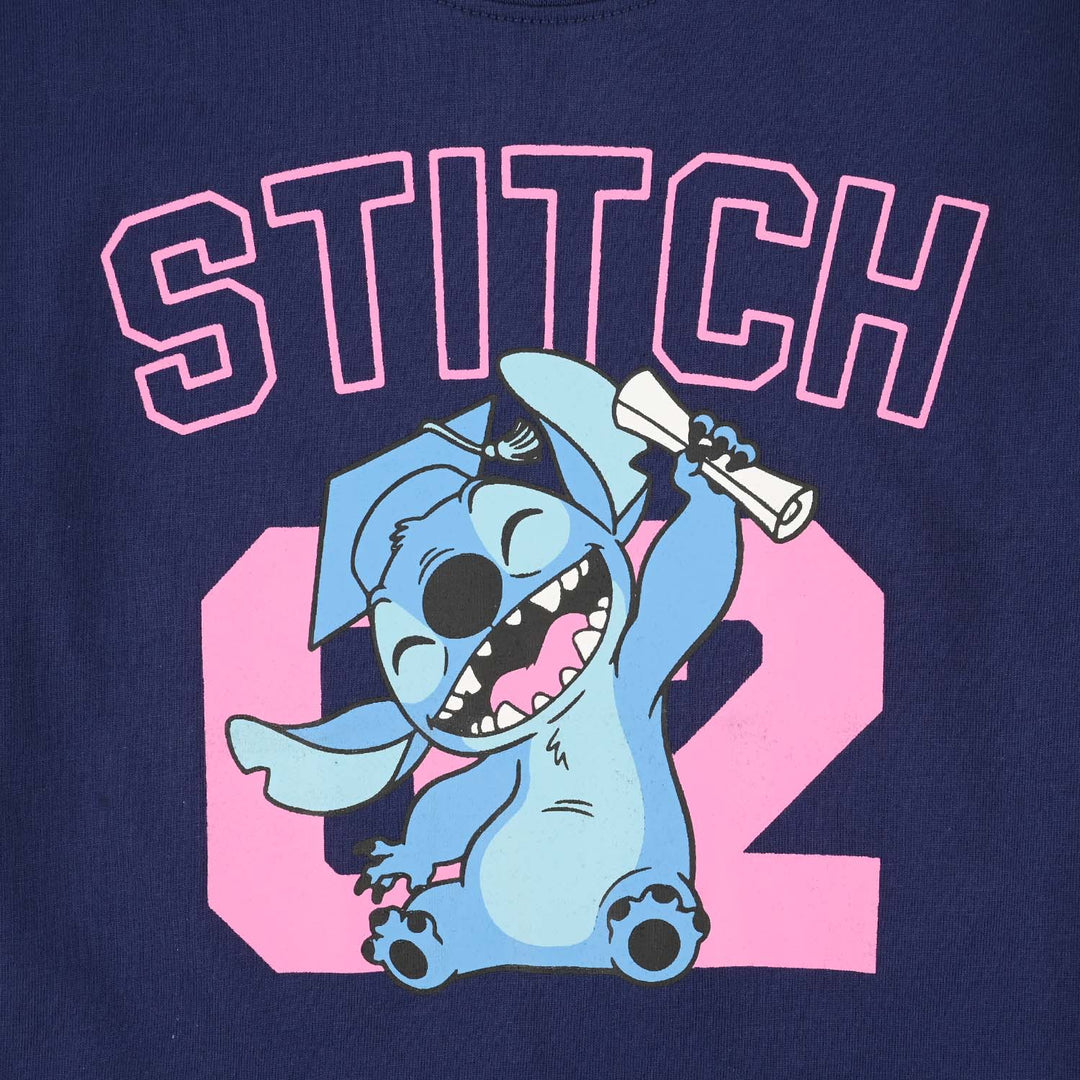 Girls Jersey/Terry T-Shirt (Stitch) - Navy Blue