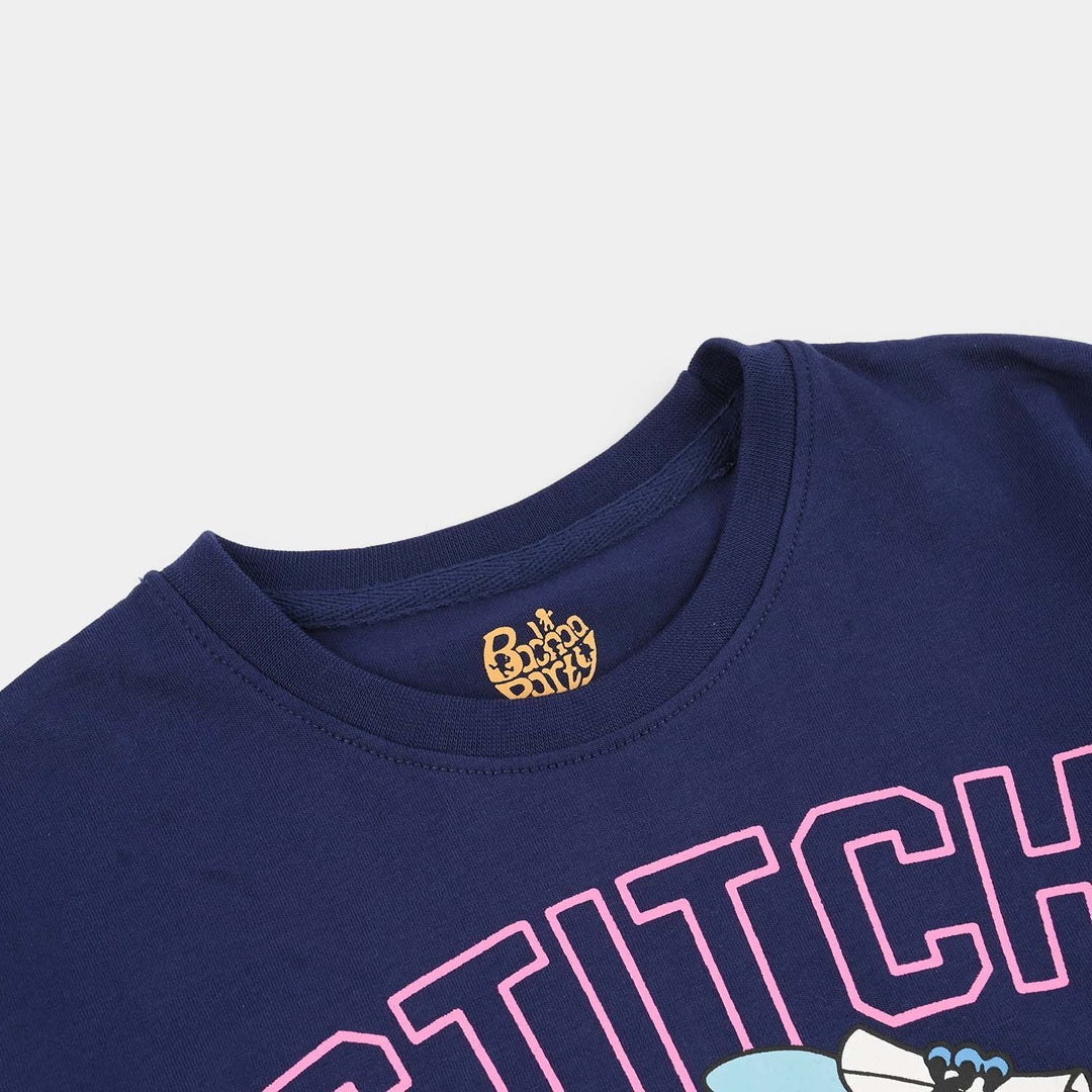Girls Jersey/Terry T-Shirt (Stitch) - Navy Blue