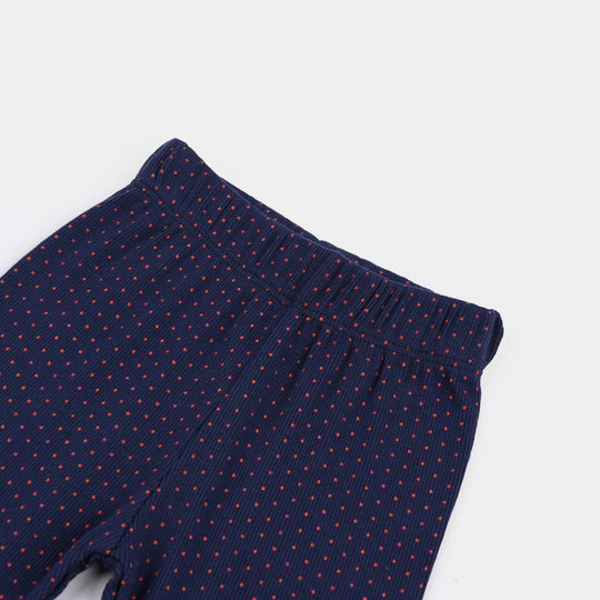 Girls 2x1 Rib Tight Polka-Navy Blue