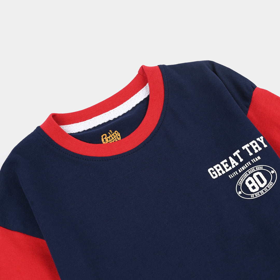 Boys Cotton Jersey T-Shirt H/S Great Try-NAVY