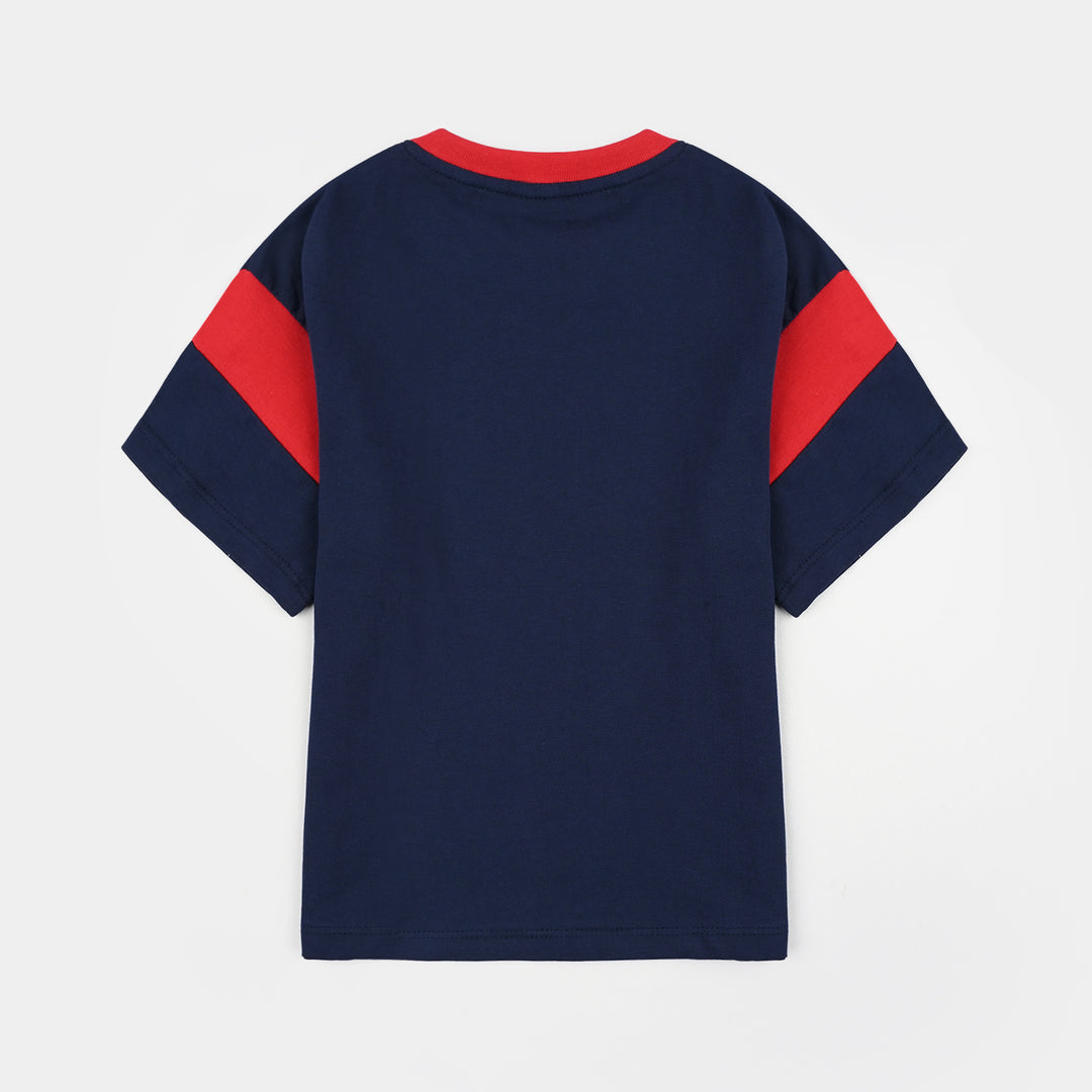 Boys Cotton Jersey T-Shirt H/S Great Try-NAVY