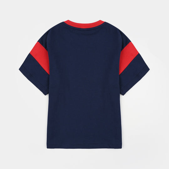 Boys Cotton Jersey T-Shirt H/S Great Try-NAVY