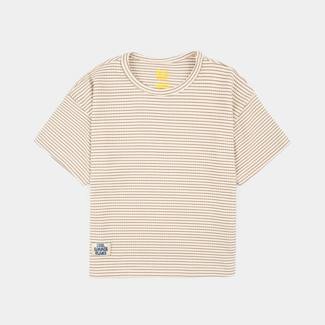 Boys Yarn Dyed T-Shirt Cool Summer Plans-BROWN