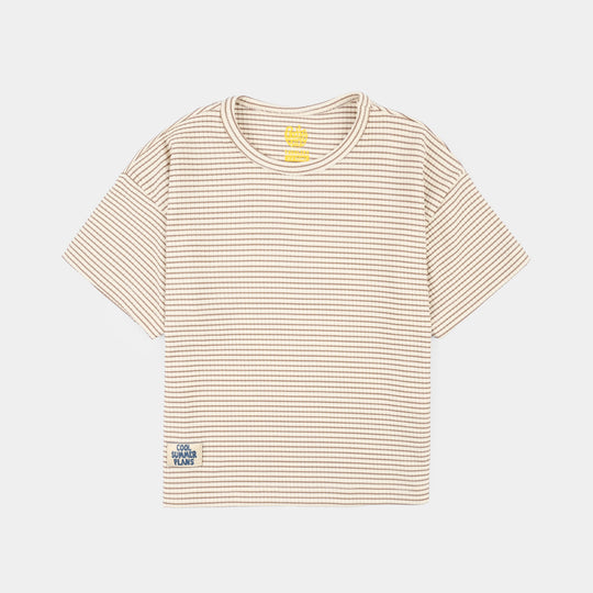 Boys Yarn Dyed T-Shirt Cool Summer Plans-BROWN