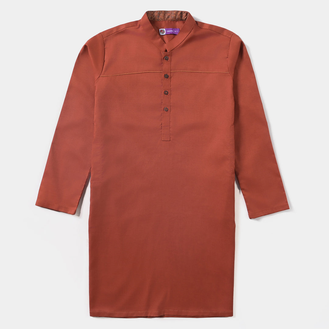 Boys Oxford Basic Kurta (Cut N Sew)-BROWN