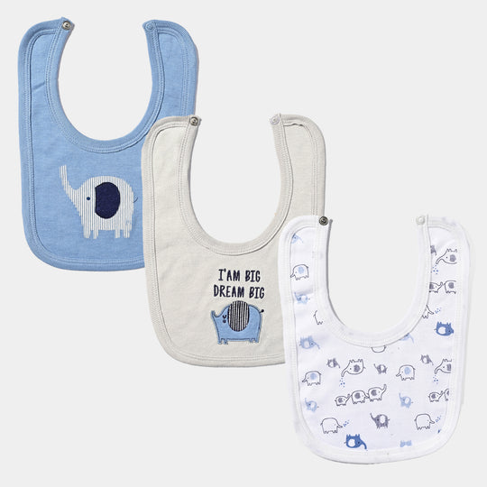 Pack OF 3 Baby Cotton Interlock Bibs Set Elephants-mIX