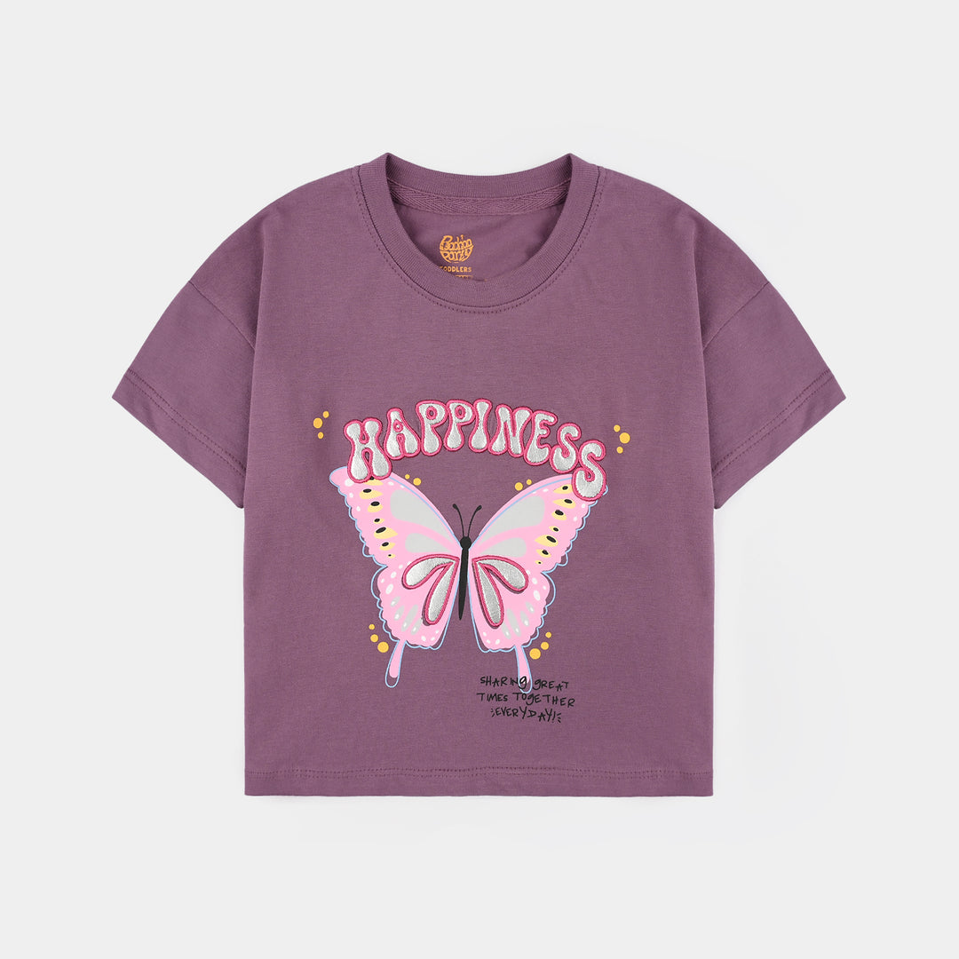 Girls 2x1 Rib T-Shirt Happiness - Purple